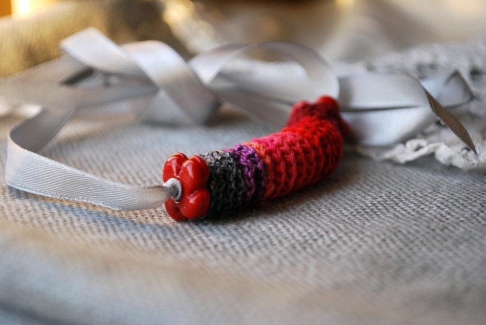 Red and Gray Crochet Necklace. Hypoallergenic. Perfect Gift for New Mom