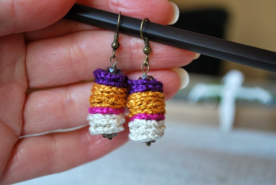 Lavender and Gold Crochet Earrings