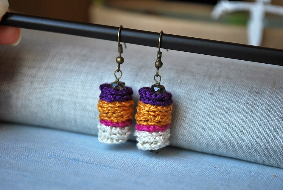 Lavender and Gold Crochet Earrings