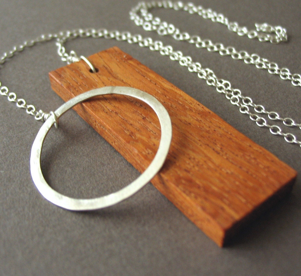 Lariat Necklace, Modern Necklace, Sterling Silver, Wood - Prairie Lariat