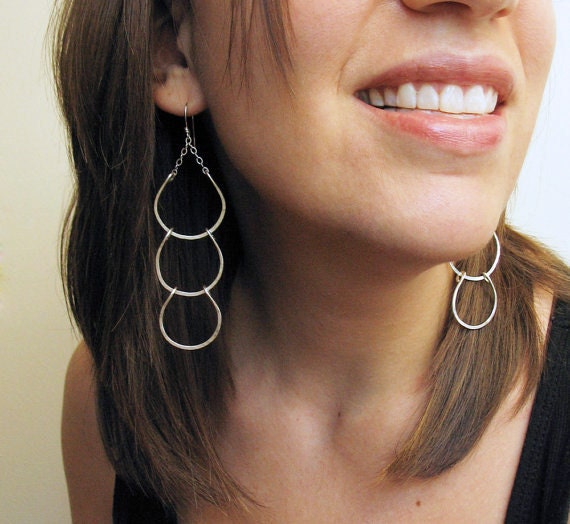 Long Dangle Earrings, Sterling Silver, Hammered, Modern - Isis Earrings