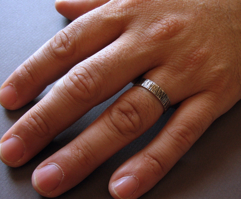 Men's Ring, Wedding Band, Sterling Silver, Dark Silver, Rustic, Rugged - Bark Ring II