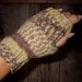 Handknit Fingerless Gloves/Mitts Camo Green and Brown