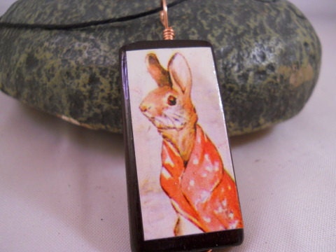 Beatrix Potter Woodland Bunny Rabbit Bamboo Tile Necklace