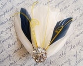 Ivory, Yellow and Navy Blue Feather Fascinator - MILA PETITE - customizable bridal fascinator