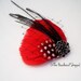 Petite Red Feather Hairclip with Black Ostrich Feathers and Birdcage Veiling - MILA PETITE RED