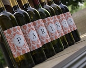 SALE....Printable Damask Parents Wine bottle lables for Baby shower in any color