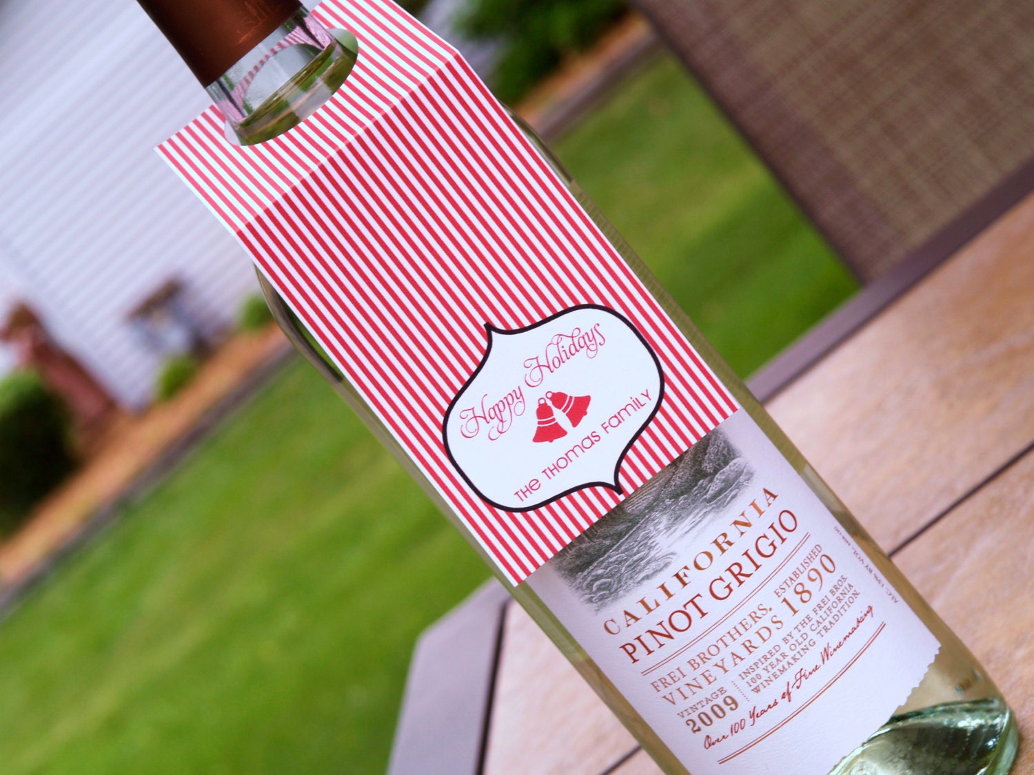 NEW DIY Custom Wine tags for any occasion and in any color in Holiday Stripes Design