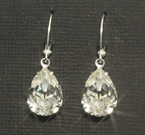 Bridal Rhinestone Teardrop Earrings -- Pear Rhinestone Wedding Earrings, Swarovski Crystal Rhinestone, Silver Drops, Bridesmaid -- SPARKLE