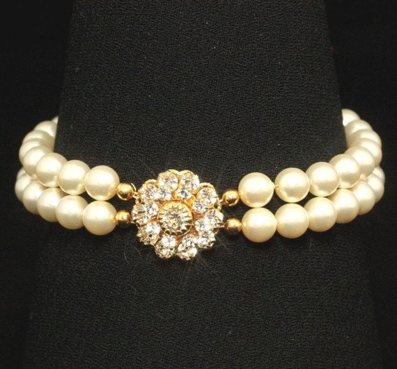 Gold Vintage Bridal Earrings -- Rhinestone Pearl Bridal Jewelry, Gold, Wedding Jewelry, Long Bridal Earrings -- VINTAGE GLAMOUR LONG