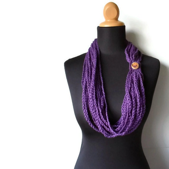 Eco Friendly Natural Vegan Hemp Crochet Chain Scarf Necklace Cowl in Purple Made To Order