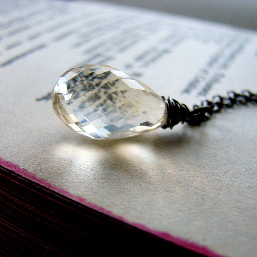 Citrine Briolette Silver Necklace. Oxidized Silver Citrine Necklace. Citrine Necklace
