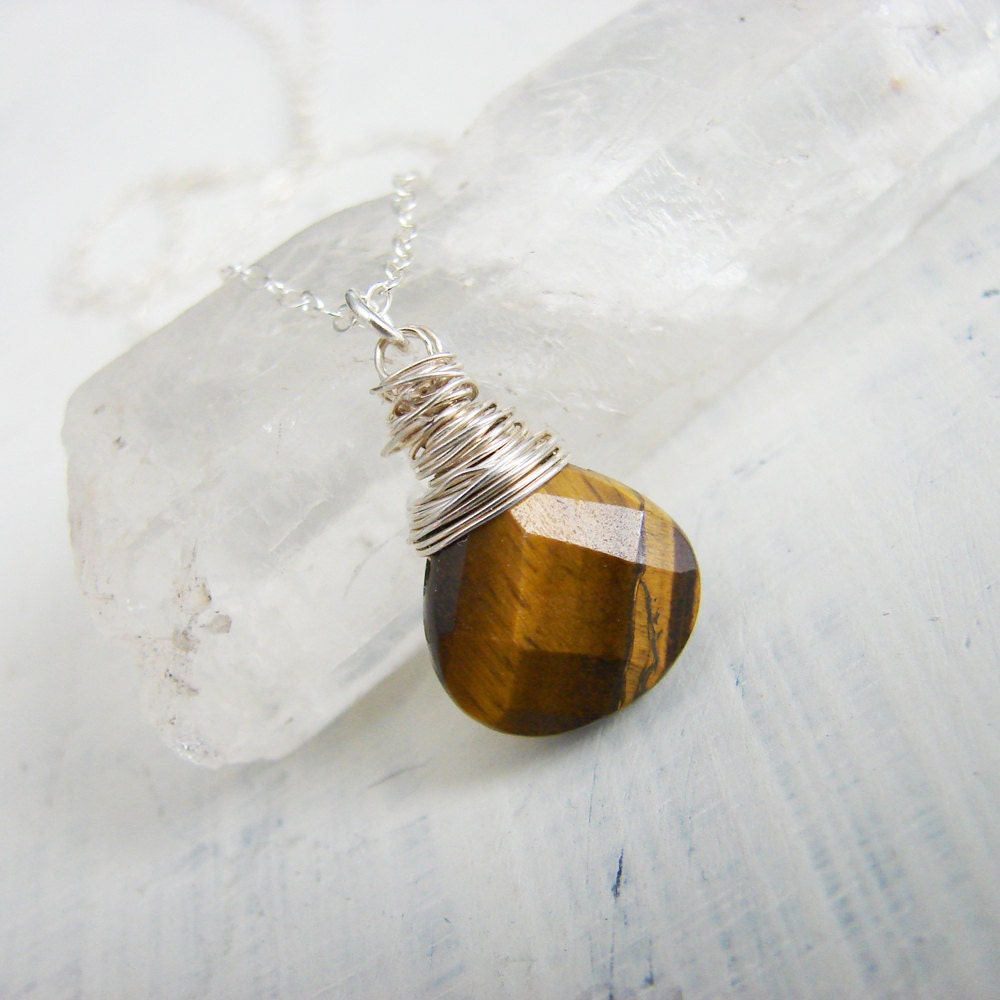 Tigers Eye Briolette Silver Necklace