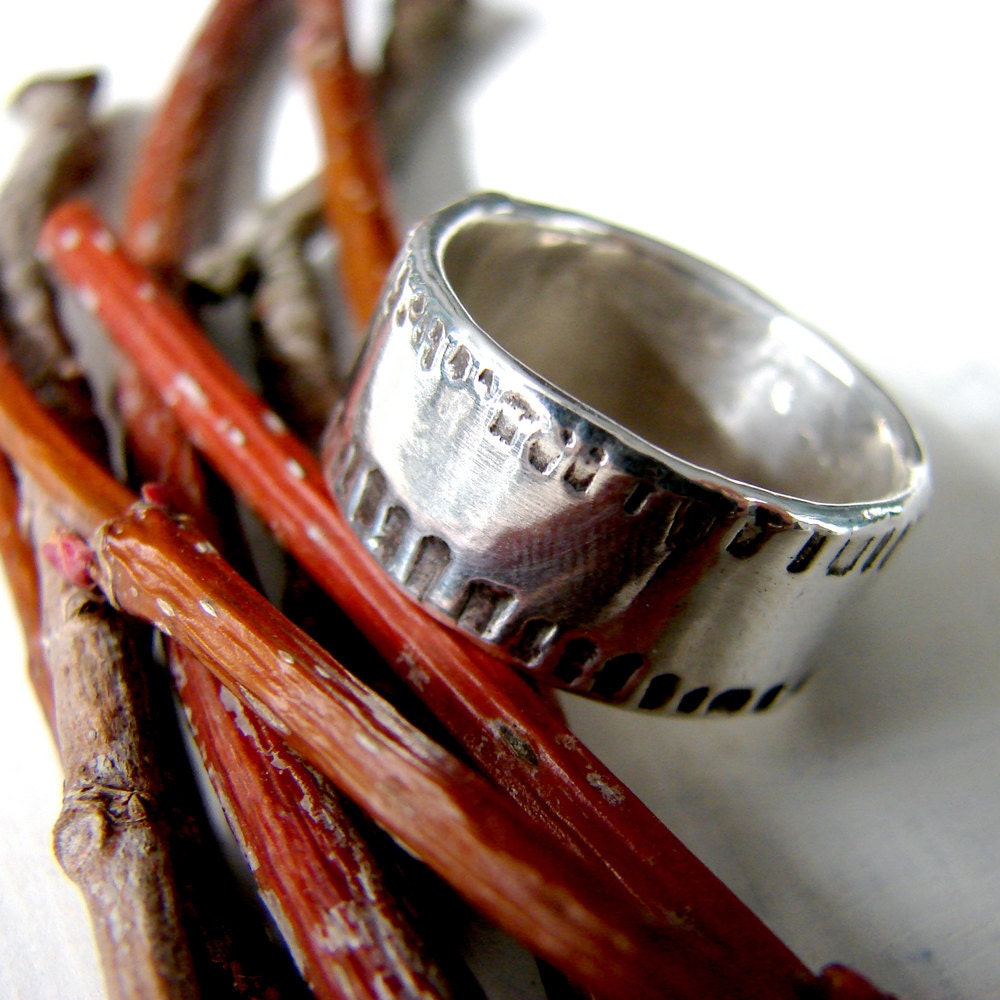 Large Textured Silver Ring. Hammered Silver Ring. Oxidized Silver Ring. Silver Ring Dots