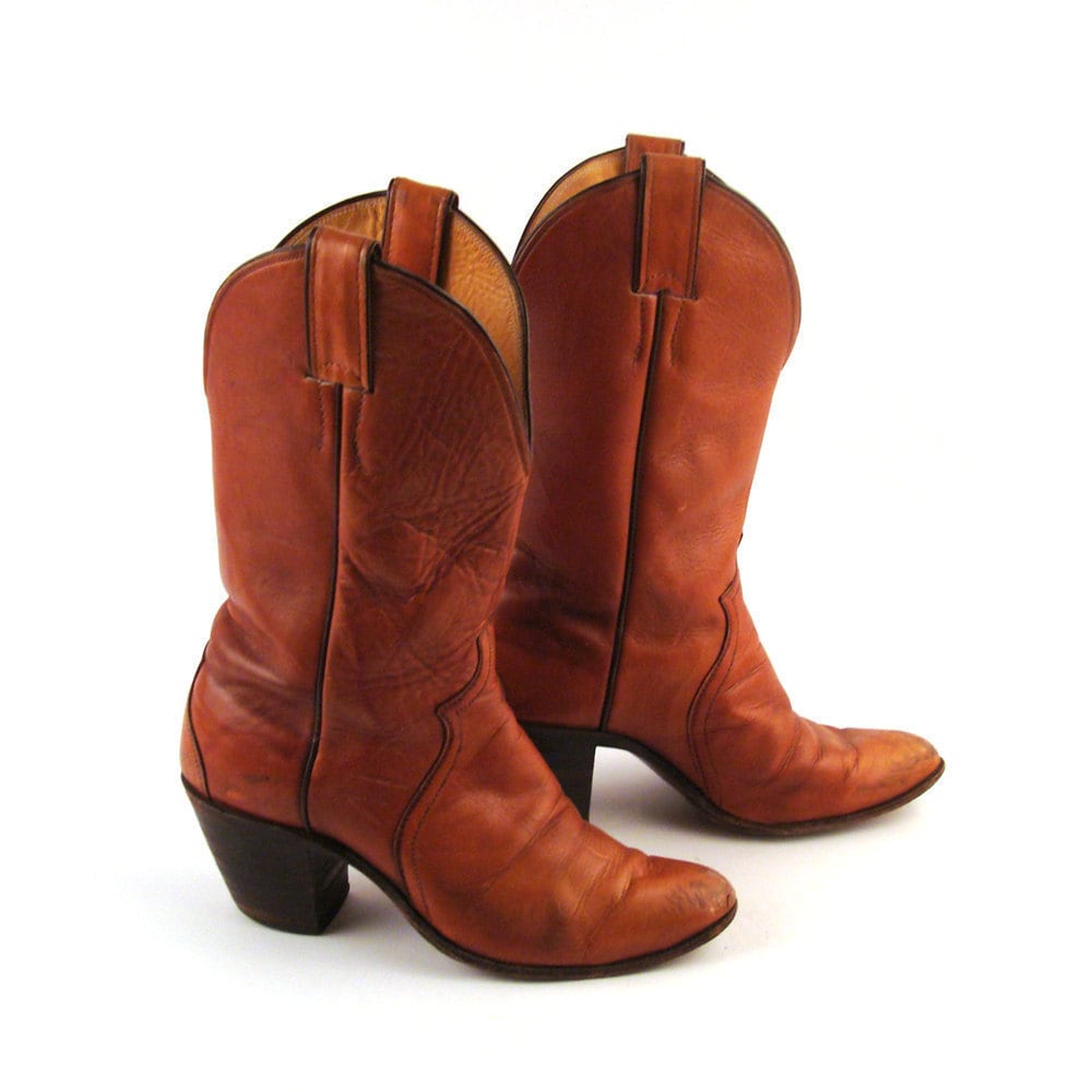 Women's Cowboy Boots Vintage 1970s Carmel by purevintageclothing