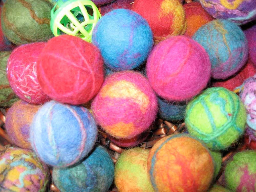 Three Colorful Felted Cat Balls