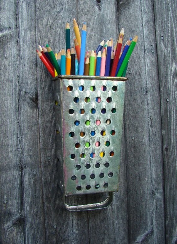 SALE Upcycled Cheese Grater Pencil Holder - PRICE REDUCED