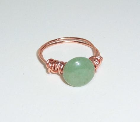 Size 8 Hand wrapped Green Aventurine copper ring