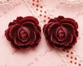 High Quality Bloom Rose Cabochon in Maroon - 4pcs