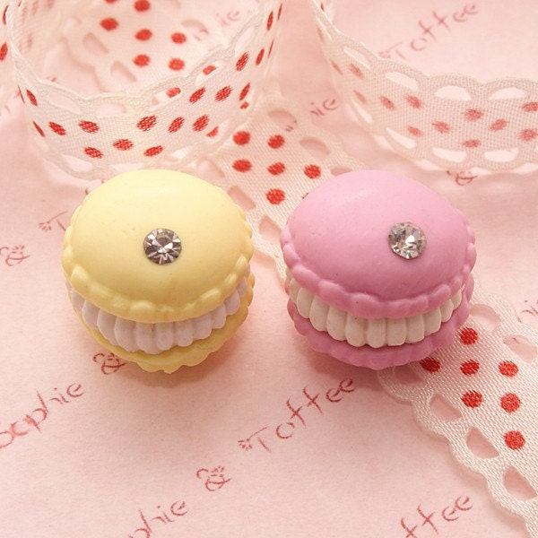 Polymer Clay Bling Pastel Macaroon - 2pcs