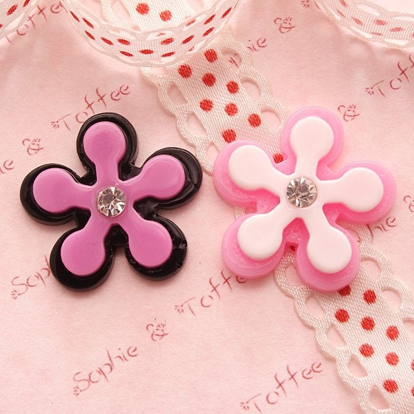 Big Plum Blossom Rhinestone Flowers Cabochons - 6pcs
