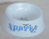 Hand painted porcelain custom personalized dog food and water bowls or dishes
