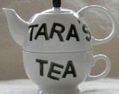 Personalized porcelain hand painted tea for one teapot monogrammed and custom