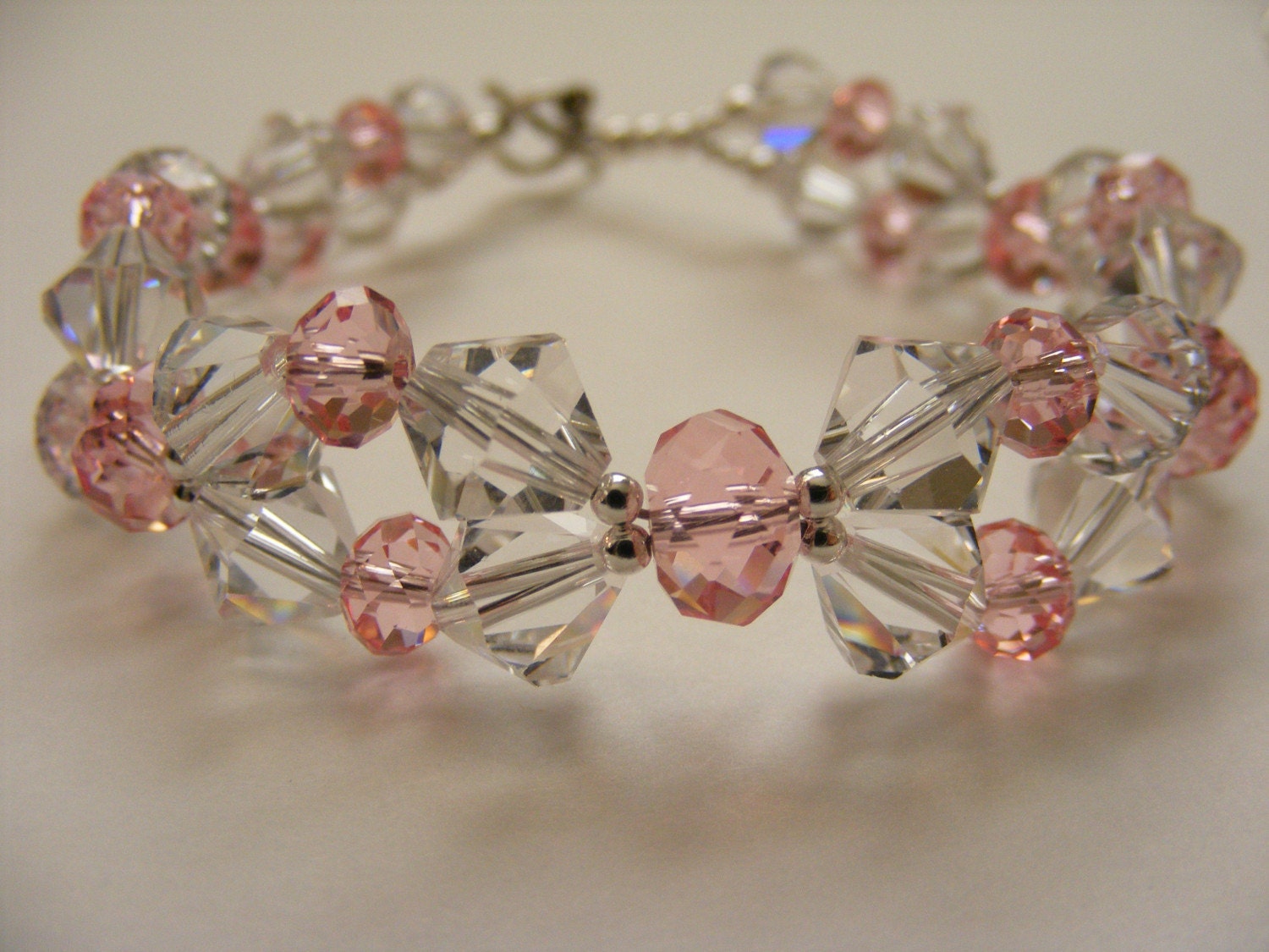 SALE Sterling Silver Swarovski Crystal Light Rose Bracelet