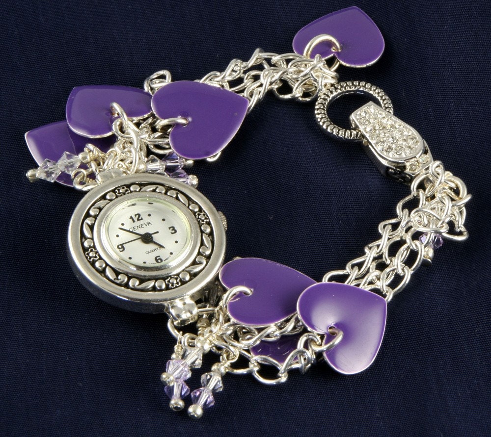 Handmade Purple Heart Charm Watch Bracelet