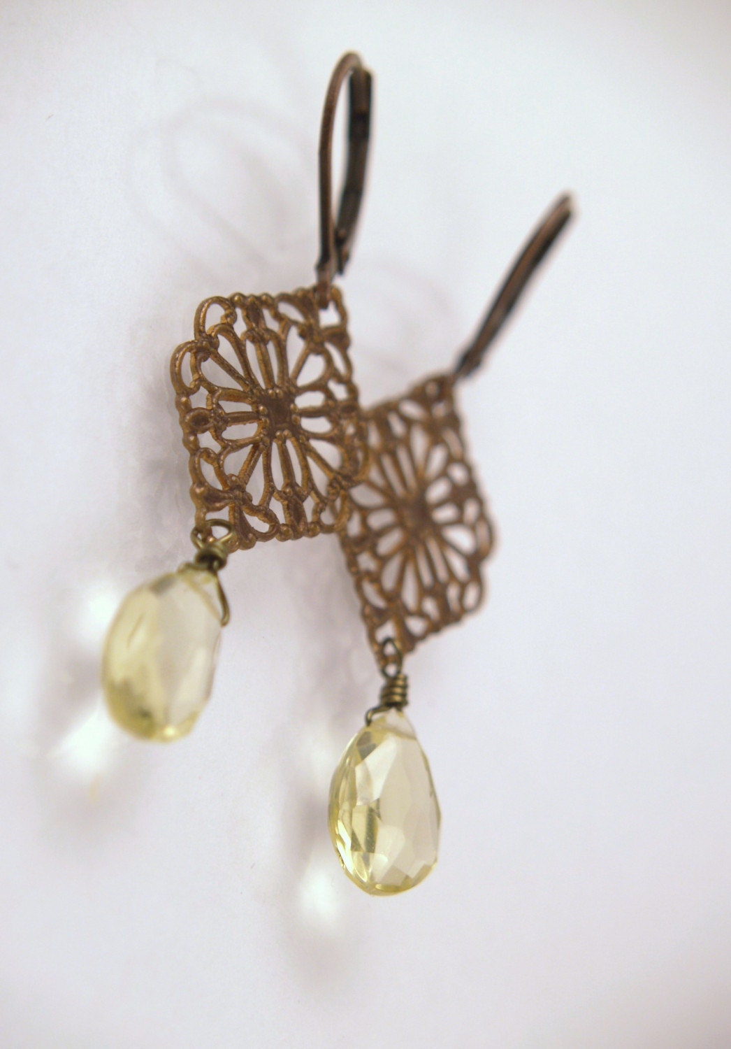 Natural lemon citrine with brass filigree earrings