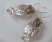 Clear glass bead with labrodorite and pearl with matte finished finding earrings