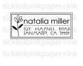Custom address stamp rectangle with flower