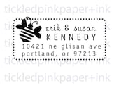 Custom address stamp with buzzing bumble bee