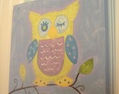Custom Owl Painting 11 x 14 Kids girl kid room decor..baby nursery wall art..original canvas painting..hand painted artwork..11 x 14 bird