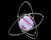 Atomic Dichroic Pink White Green Fused Glass Brooch Cosmic