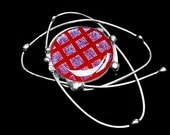 Atomic Red Purple Pink Fused Glass Brooch Cosmic