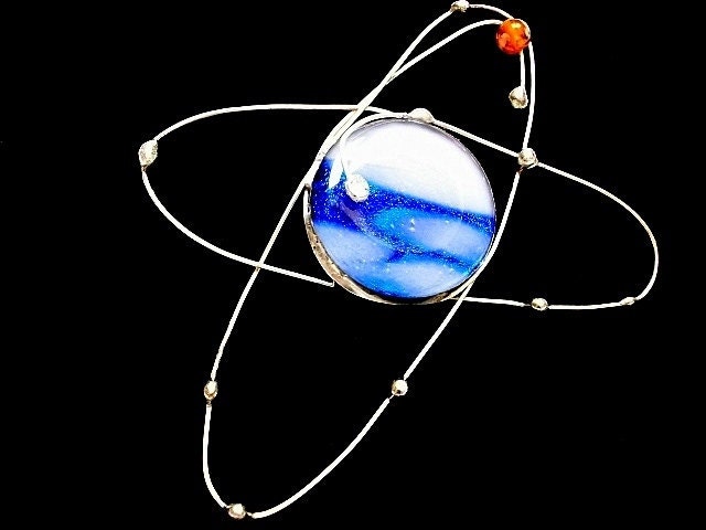 Atomic Dichroic Blue White Fused Glass Brooch Cosmic Large