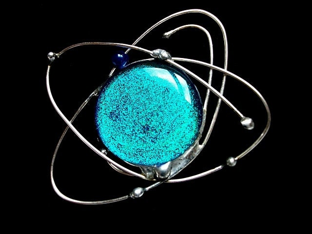 Atomic Dichroic Teal Fused Glass Brooch Cosmic