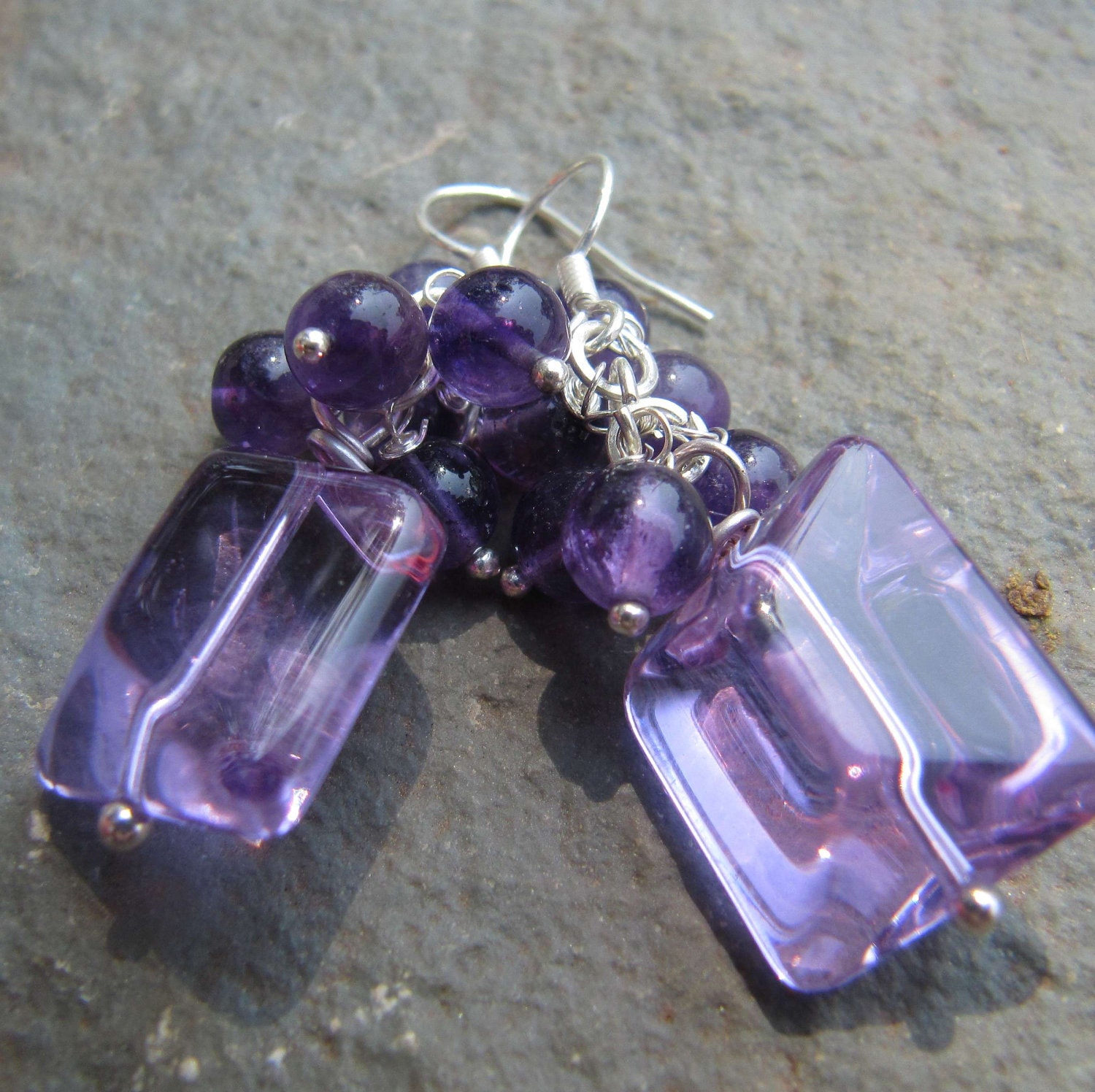 Purple quartz and amethyst earrings - Keyna