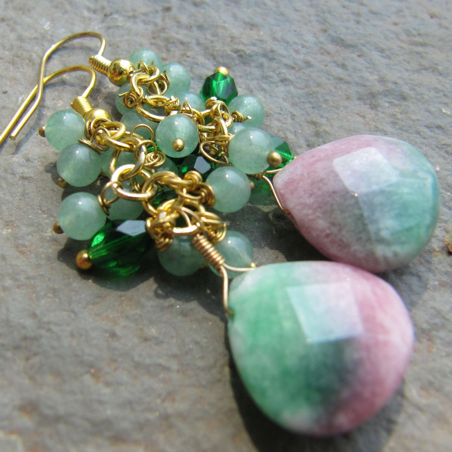 Jade, aventurine and crystal earrings - Watermelon Sorbet