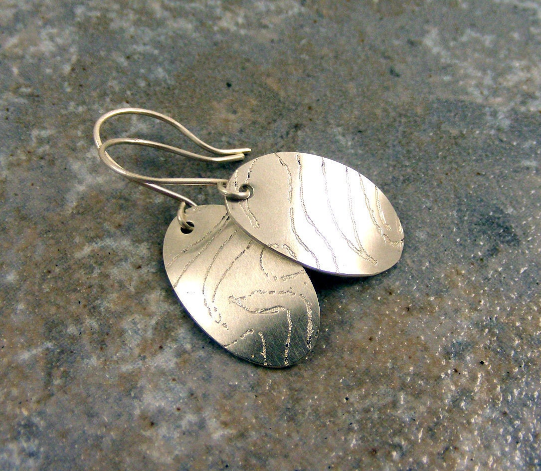 Sterling Silver Swirl Etched Dangle Earrings - Handmade