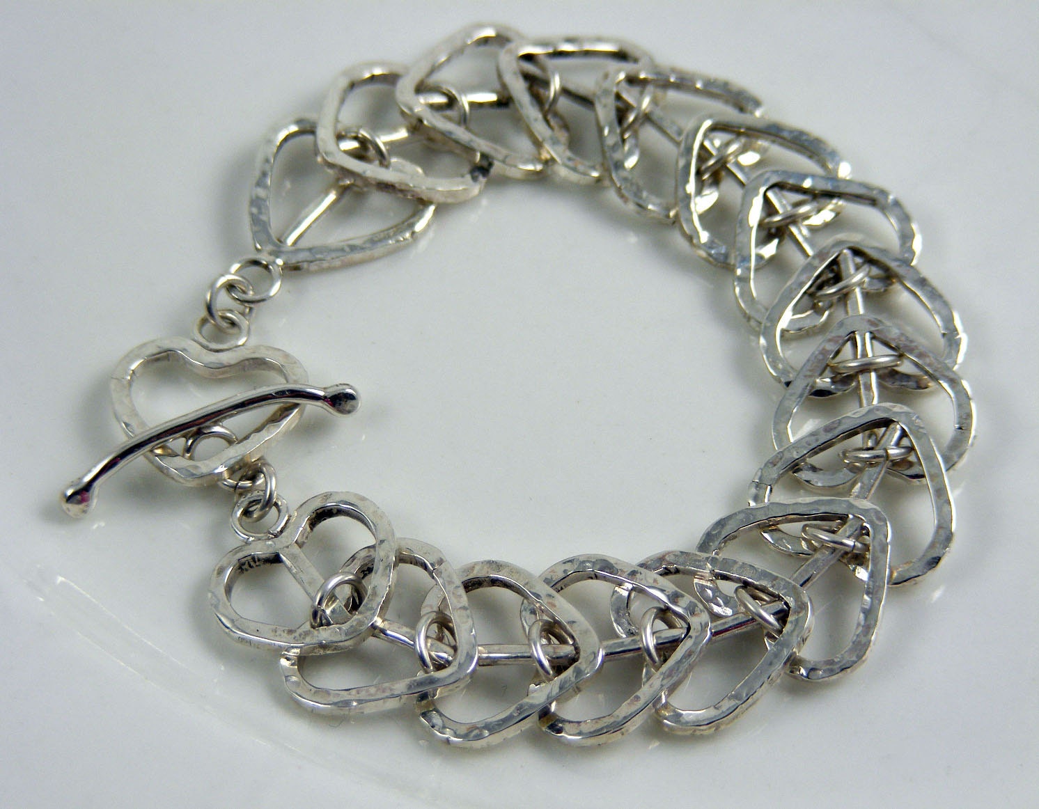 Hearts, Bracelet, Handmade, Sterling Silver, Hammered, Textured, wedding , anniversary, birthday, gift