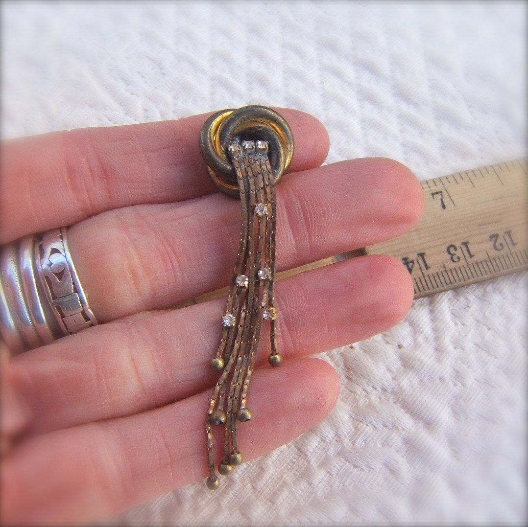 1 Vintage Metal Jewelry Component with Chain and Crystals by Bullseyebeads