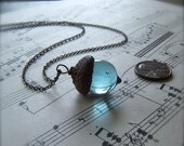 Glass Acorn Necklace by Bullseyebeads - March Birthstone Aquamarine
