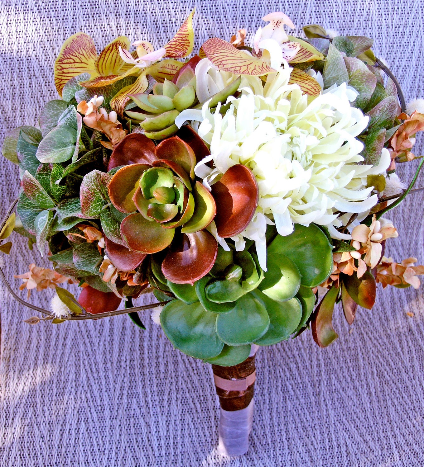 Succulent Wedding Flowers Green Brown Bridal Bouquet Boutonniere