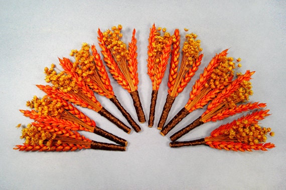 10 boutineers fall rustic wedding orange rust dried plants boutonnieres flowers summer
