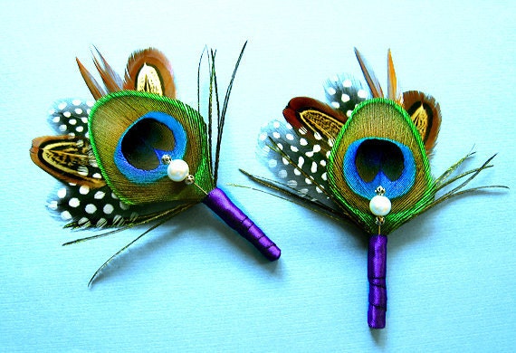 2 Wedding groomsmen phesant feather lapel pin mens accessories brown boutonniere lapel flower rustic boutineer peacock wedding boutiner