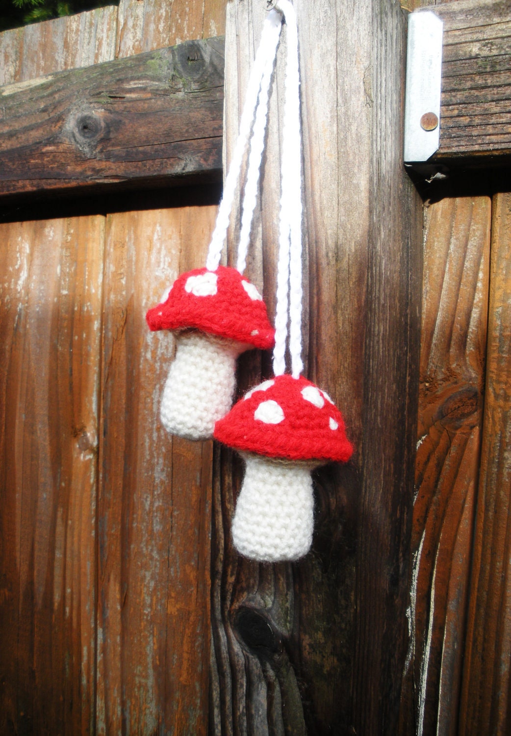 Plush Crochet Red Hanging Mushroom Toadstool Stuffies, MADE TO ORDER. Patchouli Aphrodesia, Lily of the Valley or Rose Scented.