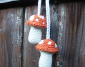 Plush Crochet Orange Hanging Mushroom Toadstool Stuffies, MADE TO ORDER. Patchouli Aphrodesia, Lily of the Valley or Rose Scented.