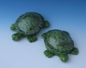 SALT and PEPPER Shakers, ceramic tableware, green turtles